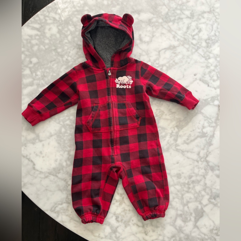Roots Red and Black Plaid Hooded Onesie